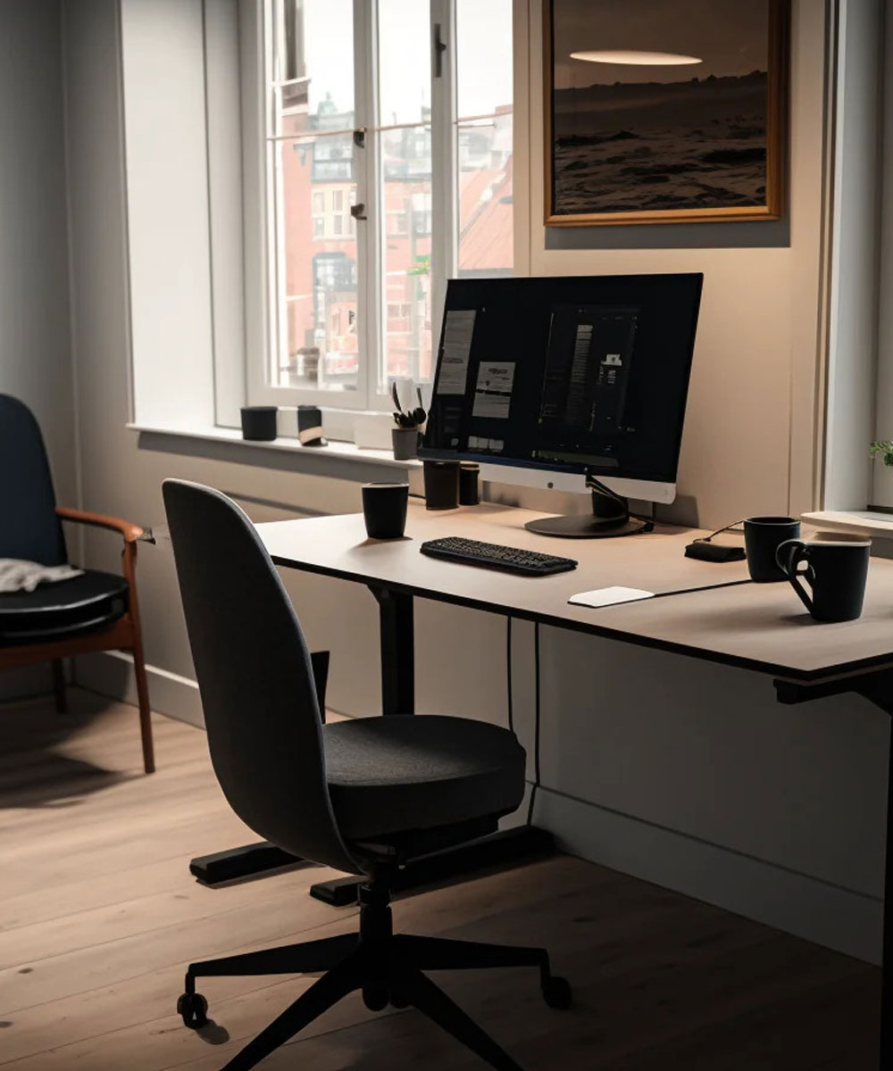 Ergonomisk kontorstol og hævesænke bord